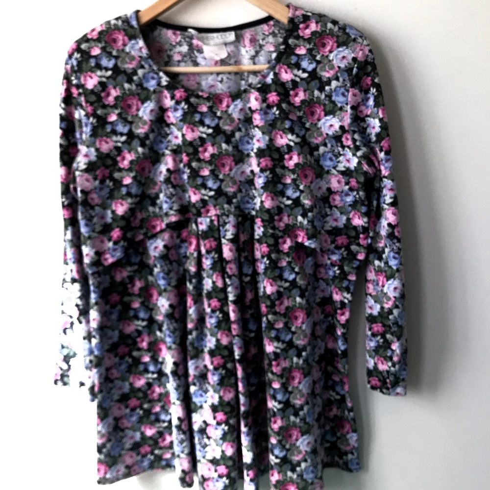 Motherhood Long Sleeve Tunic Blk Pink White Roses